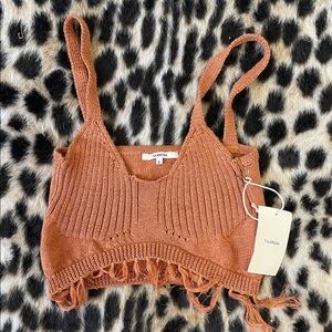 Tularosa Rust Knit Fringe Top